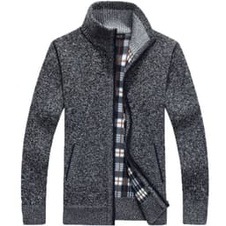 image-Men's Stand-Up Collar Fleece Lined Zip Cardigan Sweater Jacket