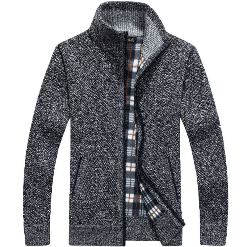 image-Men's Stand-Up Collar Fleece Lined Zip Cardigan Sweater Jacket