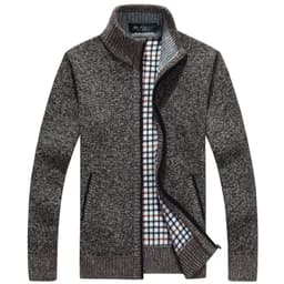 image-Men's Stand-Up Collar Fleece Lined Zip Cardigan Sweater Jacket