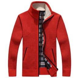 image-Men's Stand-Up Collar Fleece Lined Zip Cardigan Sweater Jacket