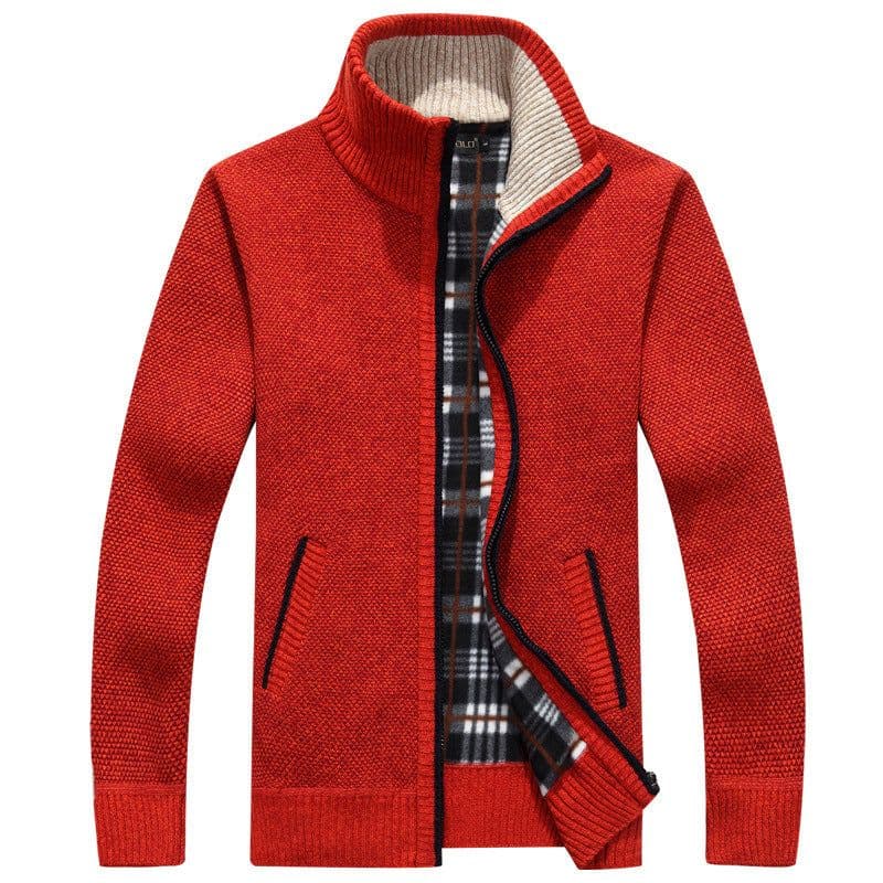 image-Men's Stand-Up Collar Fleece Lined Zip Cardigan Sweater Jacket