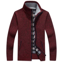 image-Men's Stand-Up Collar Fleece Lined Zip Cardigan Sweater Jacket