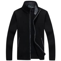 image-Men's Stand-Up Collar Fleece Lined Zip Cardigan Sweater Jacket