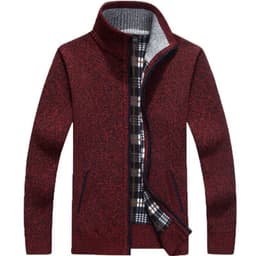 image-Men's Stand-Up Collar Fleece Lined Zip Cardigan Sweater Jacket