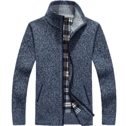 image-Men's Stand-Up Collar Fleece Lined Zip Cardigan Sweater Jacket