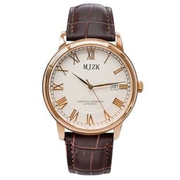 image-MJZK Men's Quartz Watch Brown Leather Strap 40.5mm Waterproof