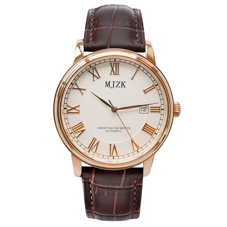 image-MJZK Men's Quartz Watch Brown Leather Strap 40.5mm Waterproof