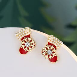 image-S925 Silver Needle Christmas Earrings Asymmetrical Holiday Gift