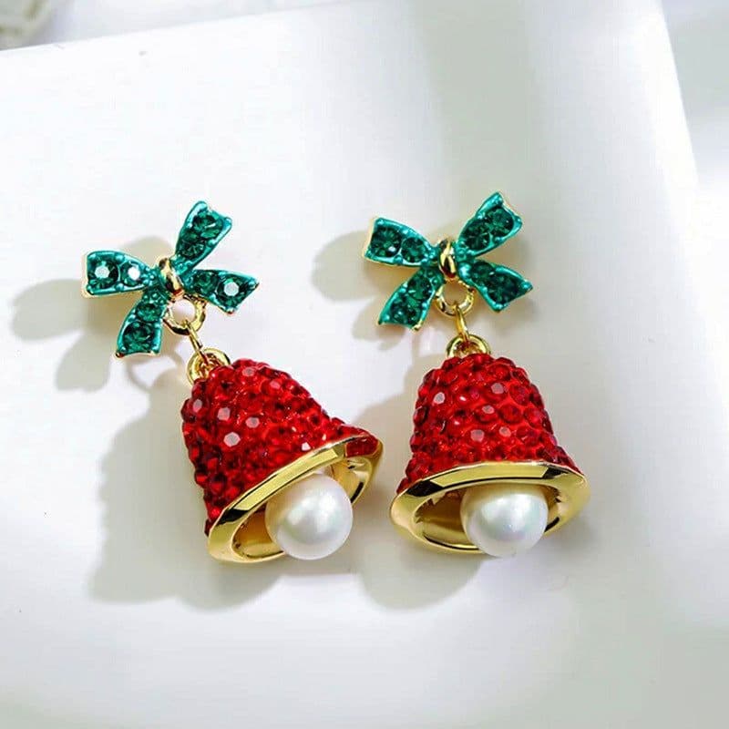 image-S925 Silver Needle Christmas Earrings Asymmetrical Holiday Gift