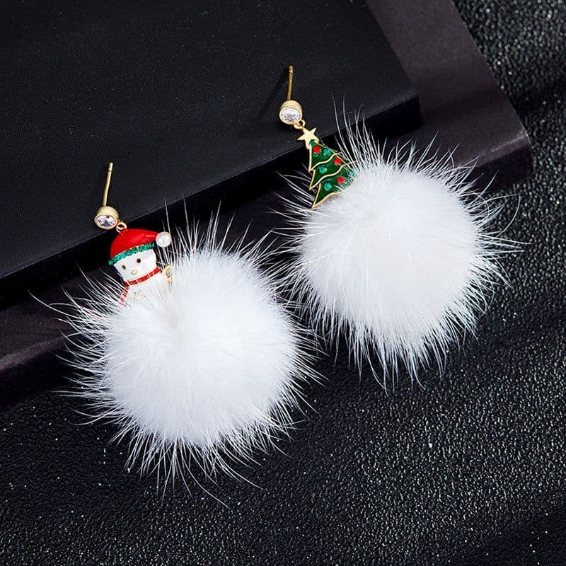 image-S925 Silver Needle Christmas Earrings Asymmetrical Holiday Gift