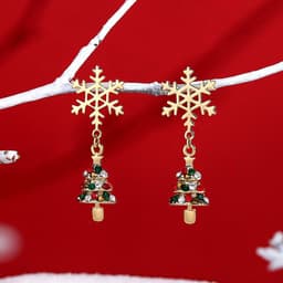 image-S925 Silver Needle Christmas Earrings Asymmetrical Holiday Gift