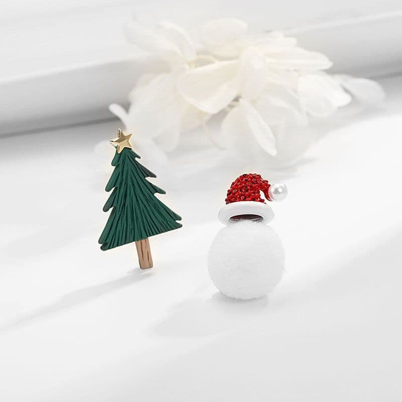 image-S925 Silver Needle Christmas Earrings Asymmetrical Holiday Gift