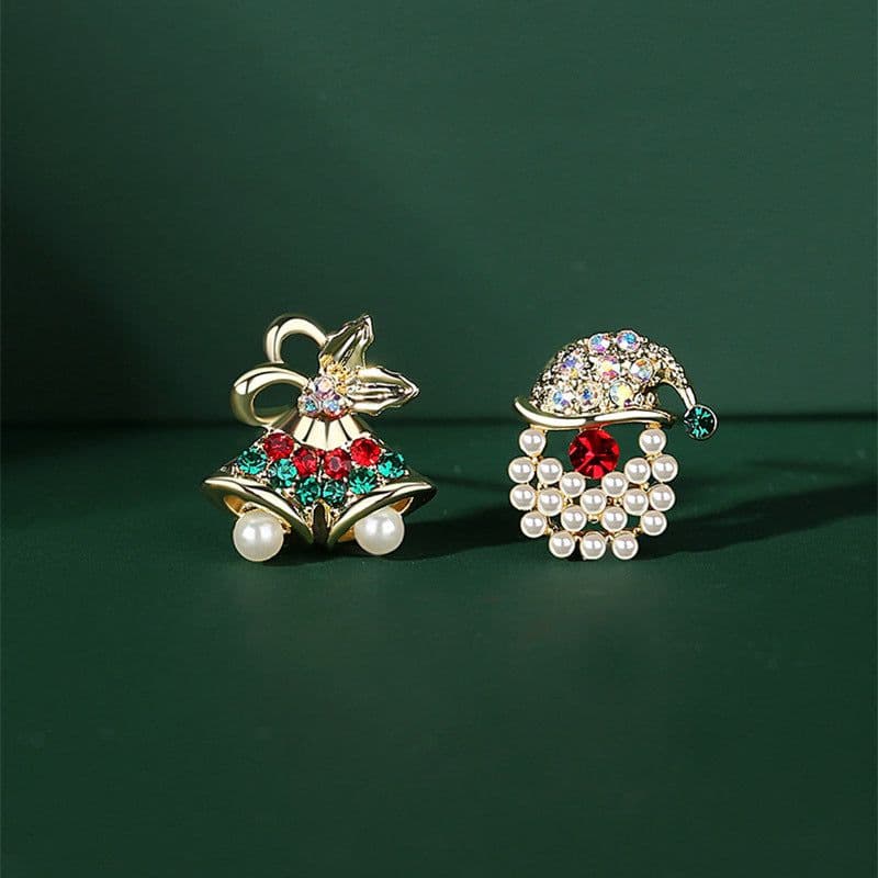 image-S925 Silver Needle Christmas Earrings Asymmetrical Holiday Gift