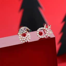 image-S925 Silver Needle Christmas Earrings Asymmetrical Holiday Gift