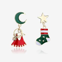 image-S925 Silver Needle Christmas Earrings Asymmetrical Holiday Gift