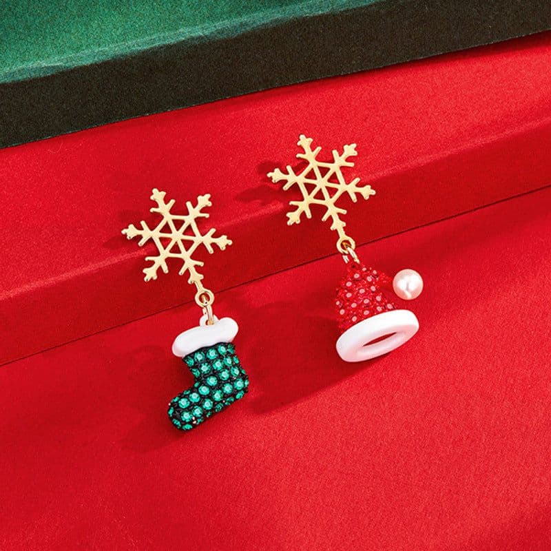 image-S925 Silver Needle Christmas Earrings Asymmetrical Holiday Gift