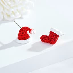 image-S925 Silver Needle Christmas Earrings Asymmetrical Holiday Gift