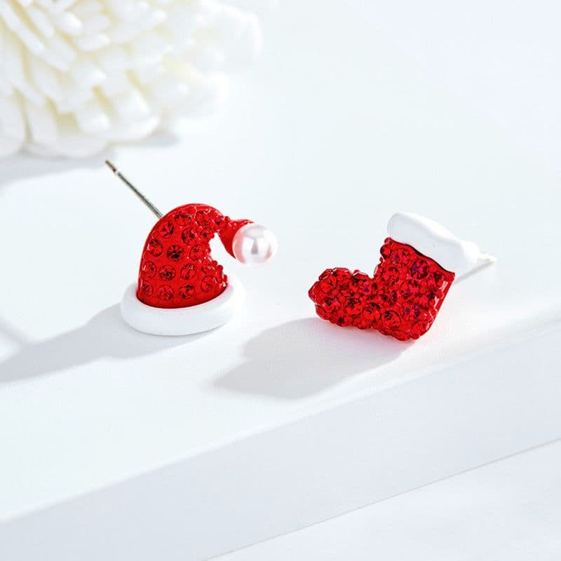 image-S925 Silver Needle Christmas Earrings Asymmetrical Holiday Gift