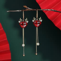 image-S925 Silver Needle Christmas Earrings Asymmetrical Holiday Gift