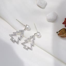 image-S925 Silver Needle Christmas Earrings Asymmetrical Holiday Gift