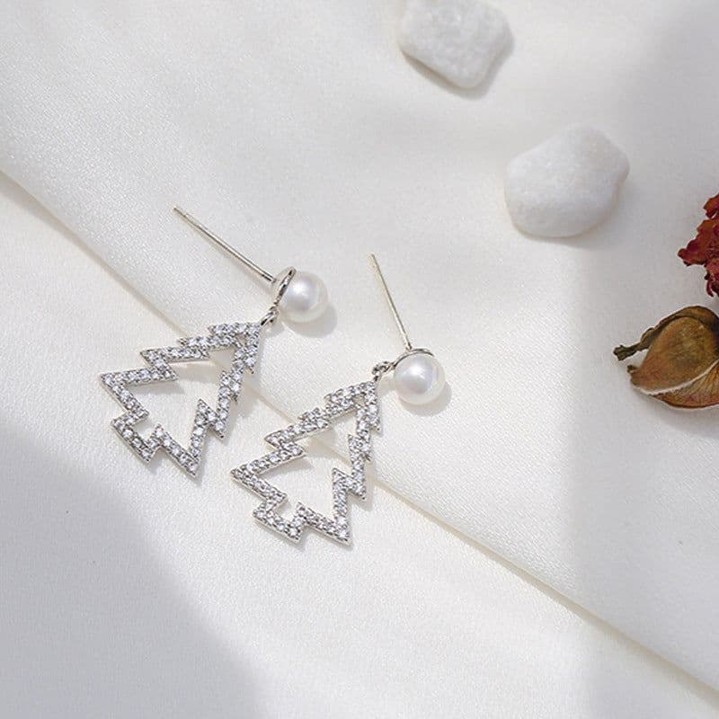 image-S925 Silver Needle Christmas Earrings Asymmetrical Holiday Gift