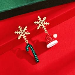 image-S925 Silver Needle Christmas Earrings Asymmetrical Holiday Gift
