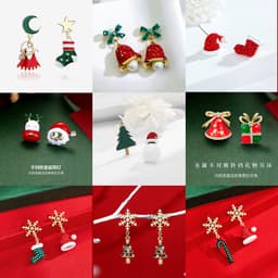 image-S925 Silver Needle Christmas Earrings Asymmetrical Holiday Gift