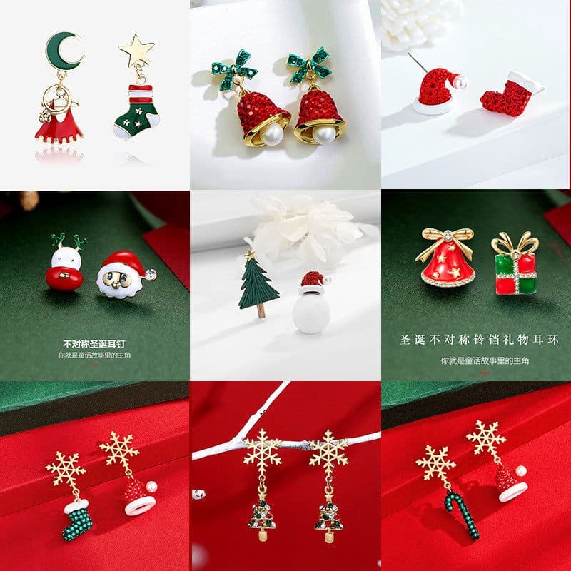 image-S925 Silver Needle Christmas Earrings Asymmetrical Holiday Gift