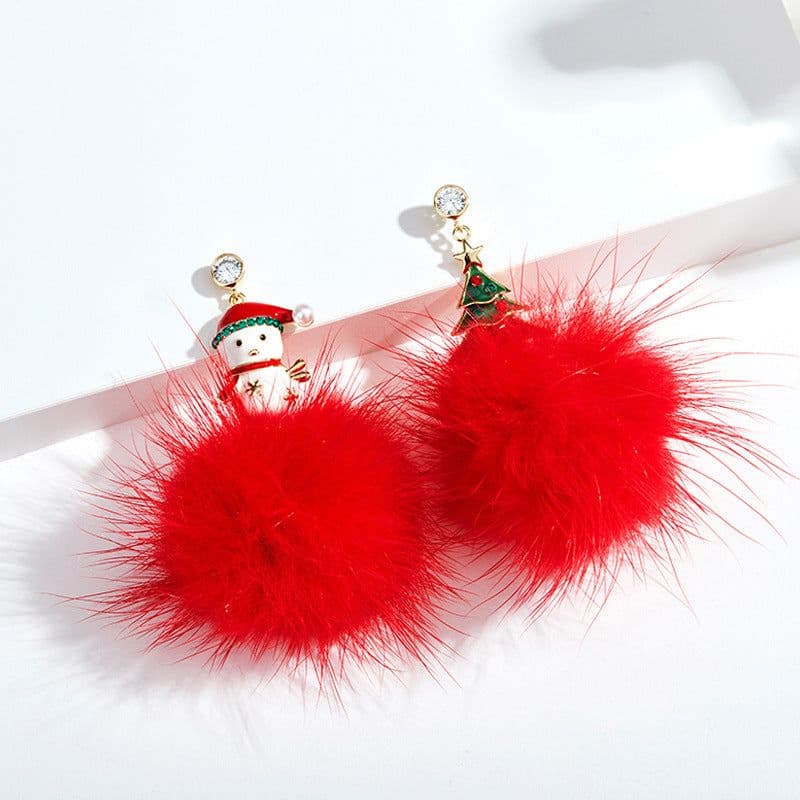 image-S925 Silver Needle Christmas Earrings Asymmetrical Holiday Gift