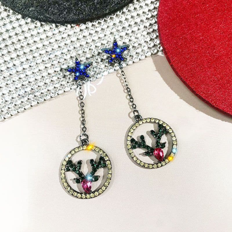 image-S925 Silver Needle Christmas Earrings Asymmetrical Holiday Gift