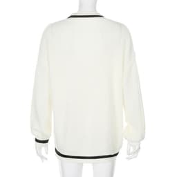 image-Women's Contrast Color Long Sleeve Loose Sweater