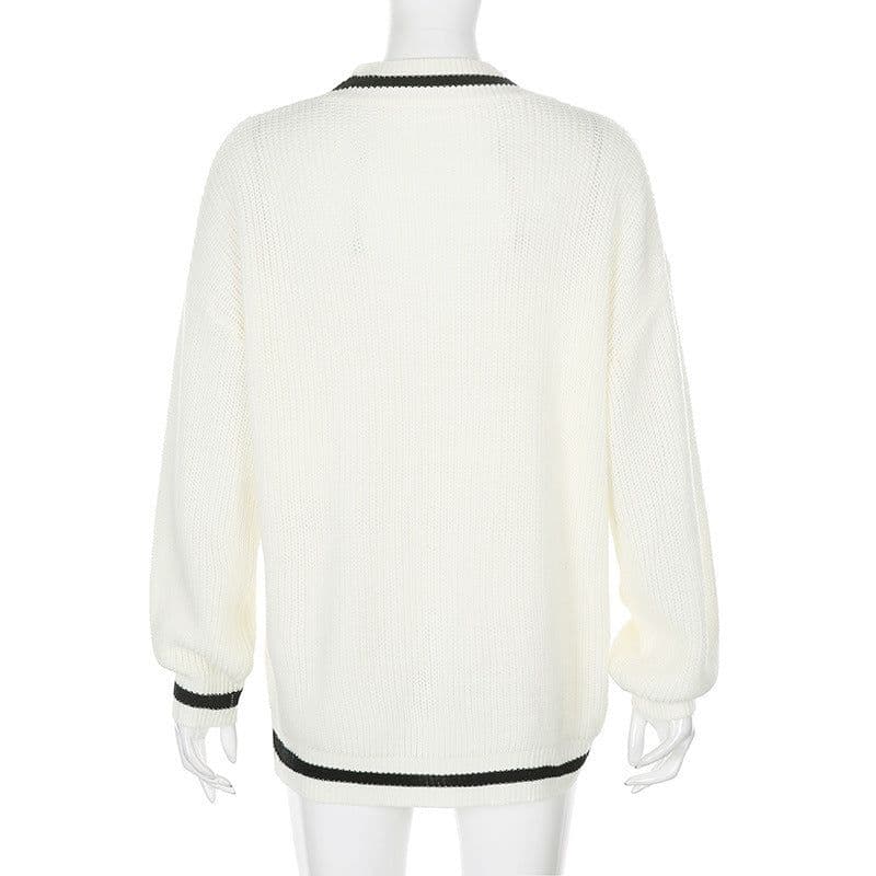 image-Women's Contrast Color Long Sleeve Loose Sweater