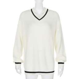 image-Women's Contrast Color Long Sleeve Loose Sweater