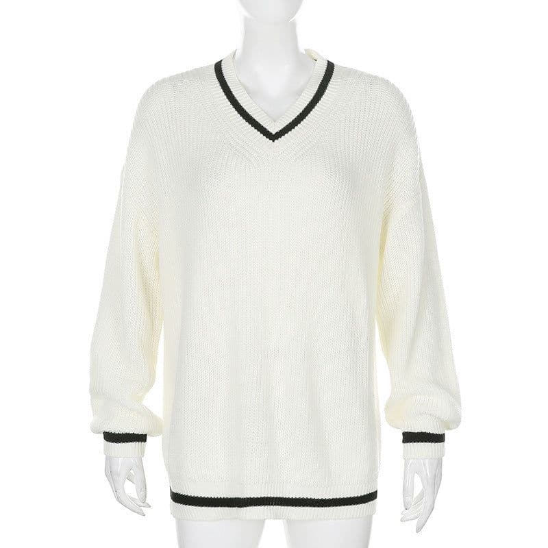 image-Women's Contrast Color Long Sleeve Loose Sweater