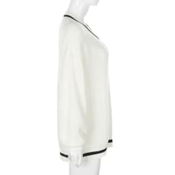 image-Women's Contrast Color Long Sleeve Loose Sweater