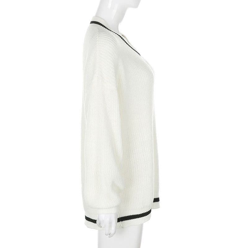 image-Women's Contrast Color Long Sleeve Loose Sweater