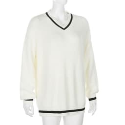 image-Women's Contrast Color Long Sleeve Loose Sweater
