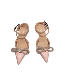 image-Women's Pointed Toe Satin Stiletto Sandals with Bow Rhinestone