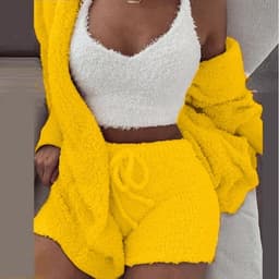 image-Women's Plush Pajama Set 3-Piece Long Sleeve Top Vest Shorts