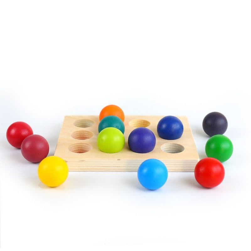 image-Montessori Rainbow Sorting Ball 12 Color Matching Board Wooden Toy