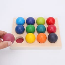 image-Montessori Rainbow Sorting Ball 12 Color Matching Board Wooden Toy