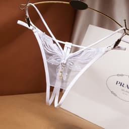 image-Women's Open Crotch Thong with Pearl Detail One Size
