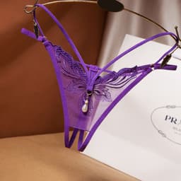 image-Women's Open Crotch Thong with Pearl Detail One Size