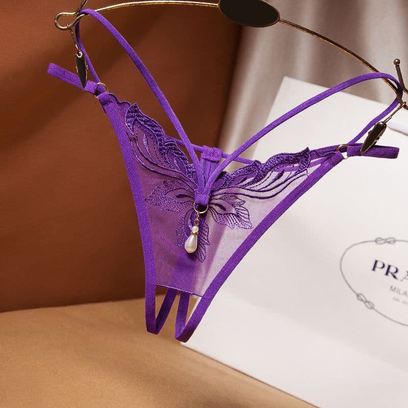 image-Women's Open Crotch Thong with Pearl Detail One Size