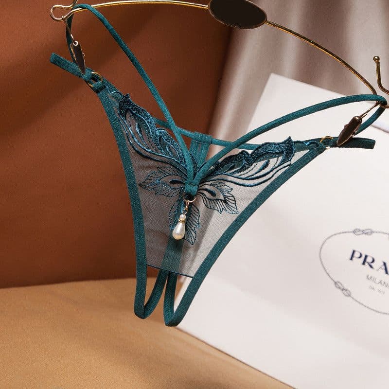 image-Women's Open Crotch Thong with Pearl Detail One Size