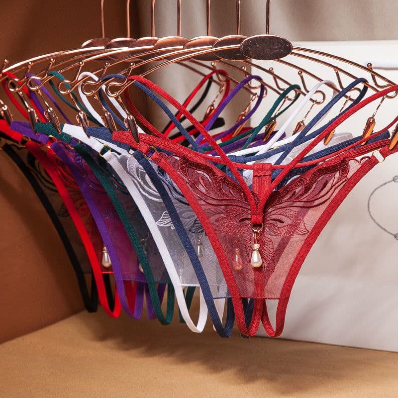 image-Women's Open Crotch Thong with Pearl Detail One Size