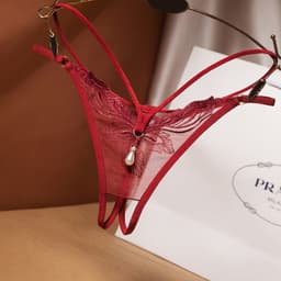 image-Women's Open Crotch Thong with Pearl Detail One Size