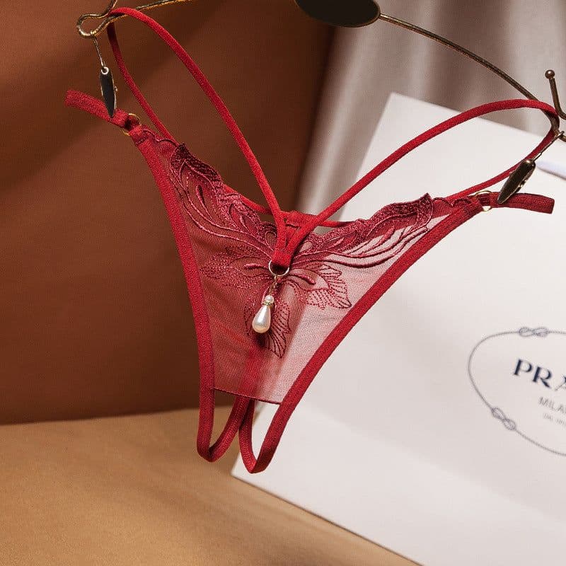 image-Women's Open Crotch Thong with Pearl Detail One Size
