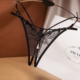 image-Women's Open Crotch Thong with Pearl Detail One Size