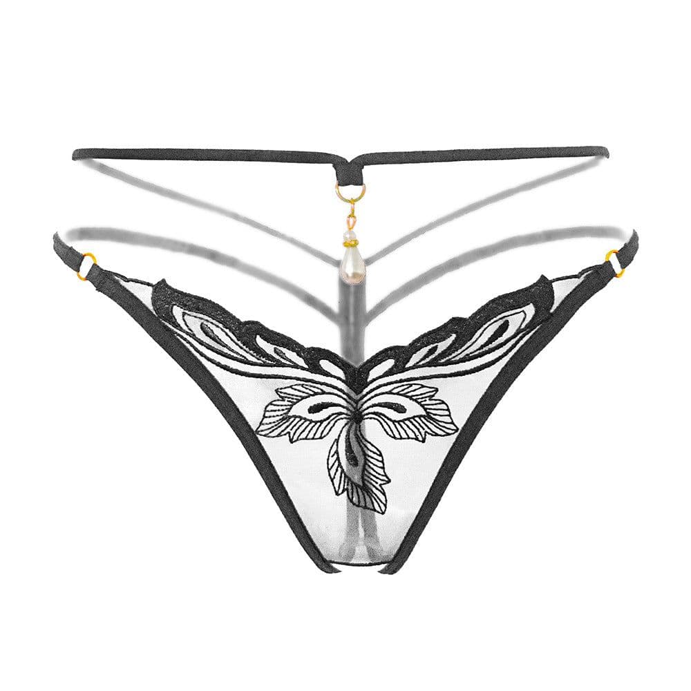 image-Women's Open Crotch Thong with Pearl Detail One Size